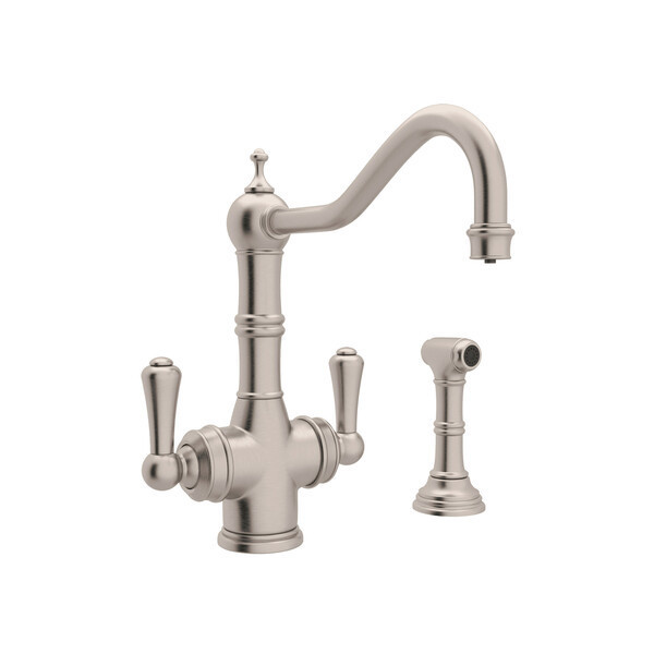 Perrin & Rowe Edwardian Two Handle Filter Kitchen Faucet With Side Spray U.1570LS-STN-2